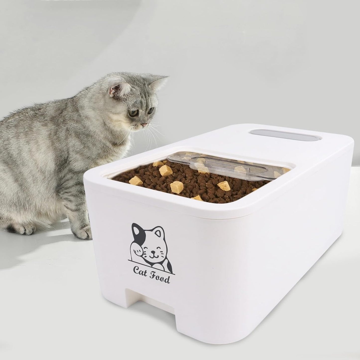 10Lbs Cat Food Storage Container,Pet Food Container with Rolling Wheels & Sliding Lid,BPA Free Plastic Storage Bin For Cat Food Kibble with Measuaring Cups-Rodent proof