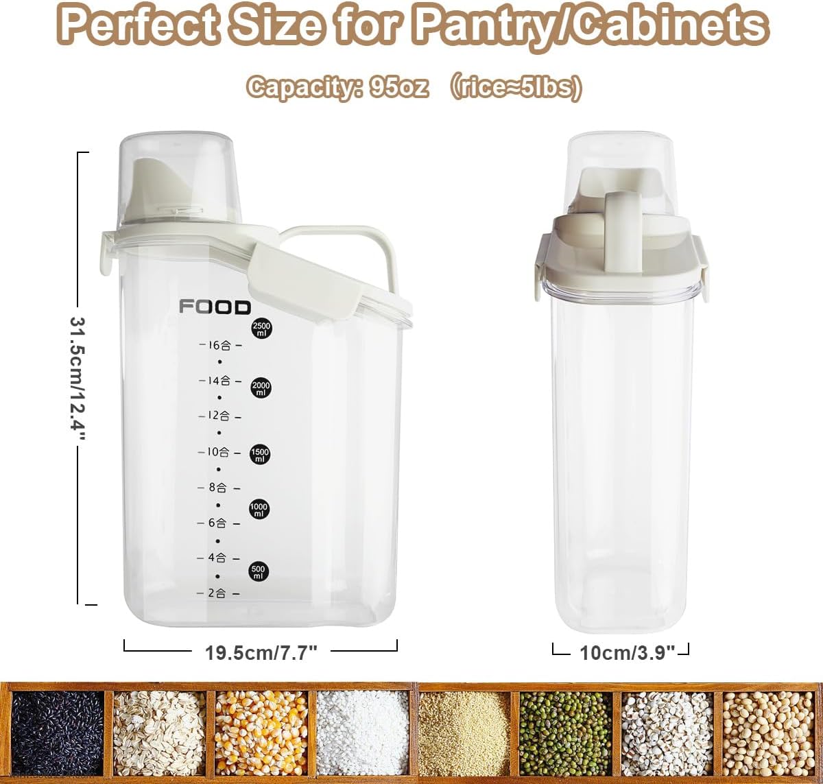 1 Piece Cereal Containers Storage, 2.8L/95oz Airtight Large Dry Food Storage Containers with Pouring Spout Measuring Cup for Snacks Grain Rice,BPA Free Dispenser Plastic Bin, 1PC