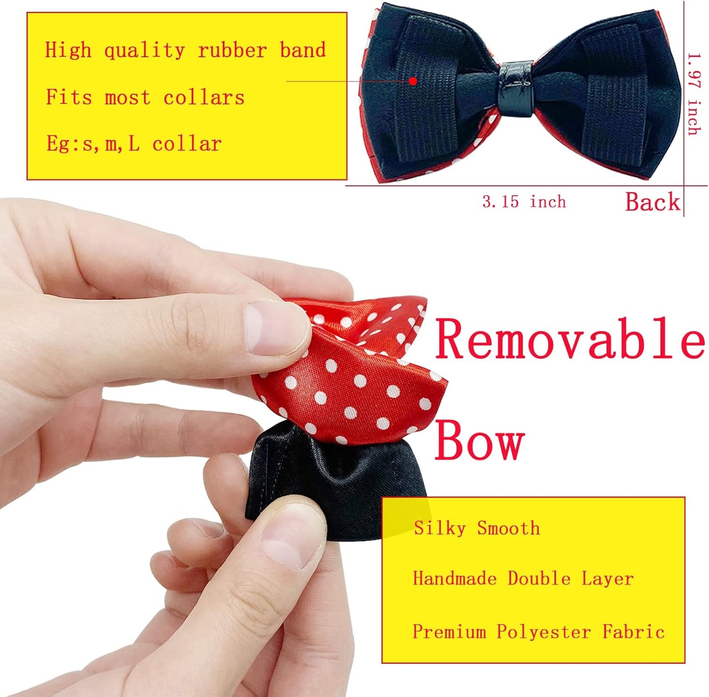 10 PCS Dogs Collar Elastic Attachment Bow Ties for Small Medium Large Pet/Cats Puppies Collar Charms Accessories Slides Bowties for Birthday Wedding Parties(Classic Small)