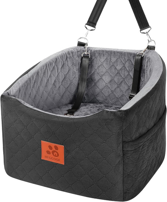 Dog Car Seat for Small Medium Dogs, Memory Foam Booster Car Seat for Dogs up to 35 lbs, Elevated Pet Car Seat with Washable Removable Cover and Storage Pockets (Black/Gray)
