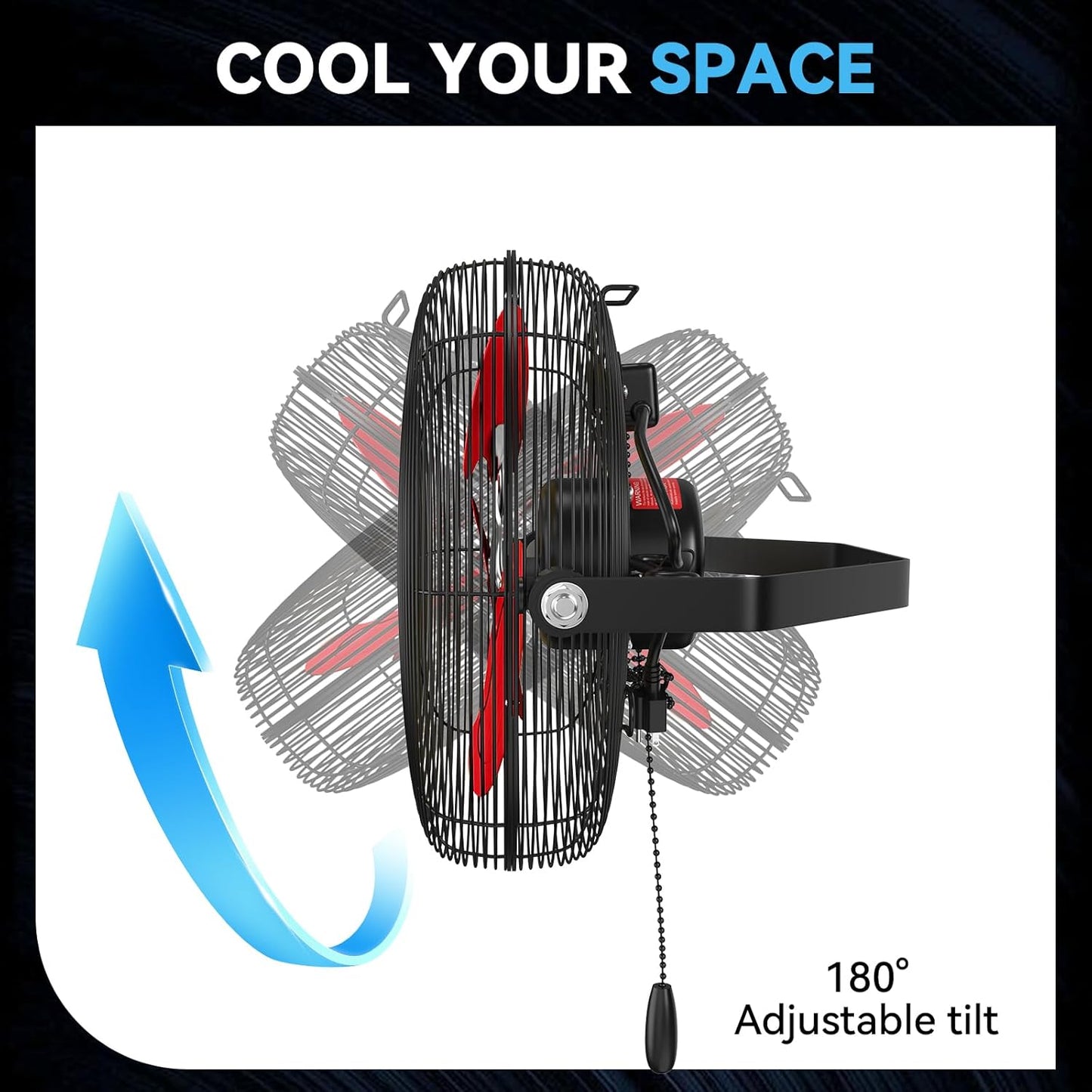 12 IN High Velocity Wall Mount Fan, 3 Speed Industrial Wall Fan with Sealed Motor, 2500 CFM Adjustable Air Circulator for Garage, Commercial, Greenhouse, Warehouse & Gazebo Use, UL Listed